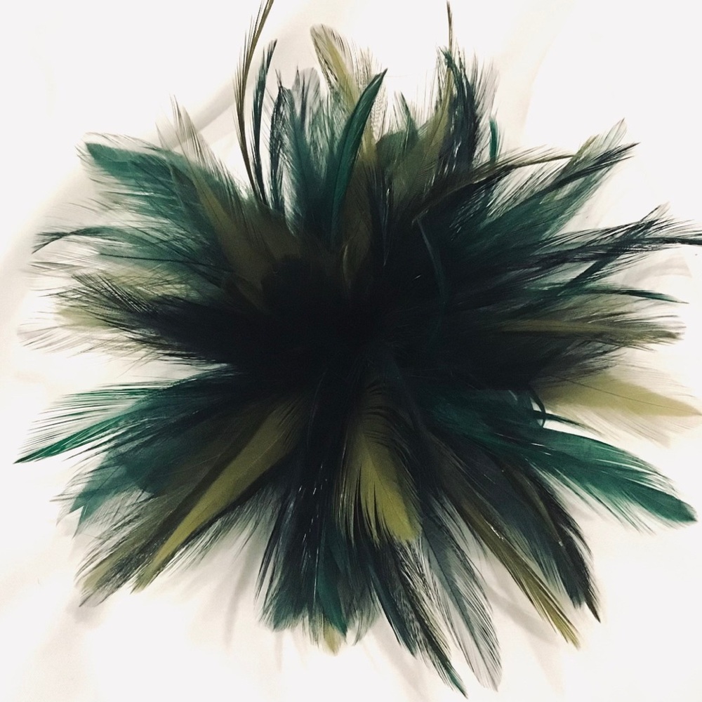 Dark forest & olive green Feather Fascinator Hair Clip. Handmade in USA